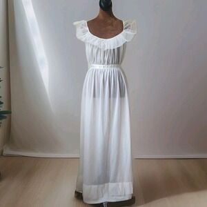 Vintage‎ 50s Slip Dress Nightgown Size 38 Ivory Kayser Nylon Maxi Ruffle Praire